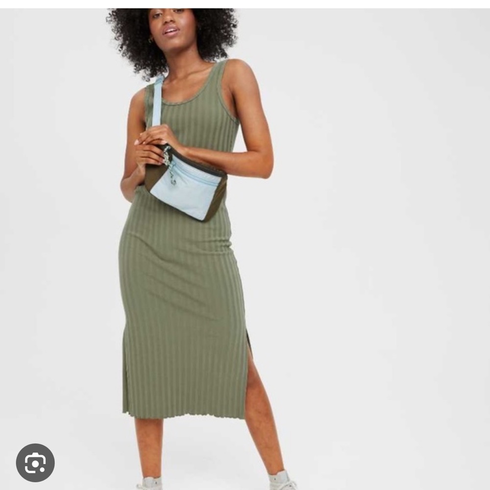 Aerie Ribbed Olive Green Dress